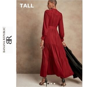 NWT Banana Republic flowy tiered long sleeve maxi dress, size M TALL